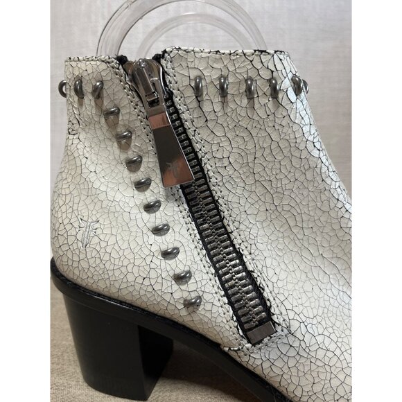 FRYE Brielle Rebel Peep Toe Women's Crackle Leather Bootie Ankle Boots White 5.5 - Picture 3 of 12